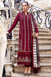 MARIA B - 3PC DHANAK EMBROIDERED SHIRT WITH TWILL PRINTED SHAWL AND TROUSER - HZG1482